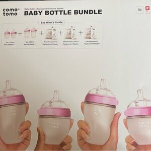 Comotomo Baby Bottle Bundle - Pink Top Silicone Bottles